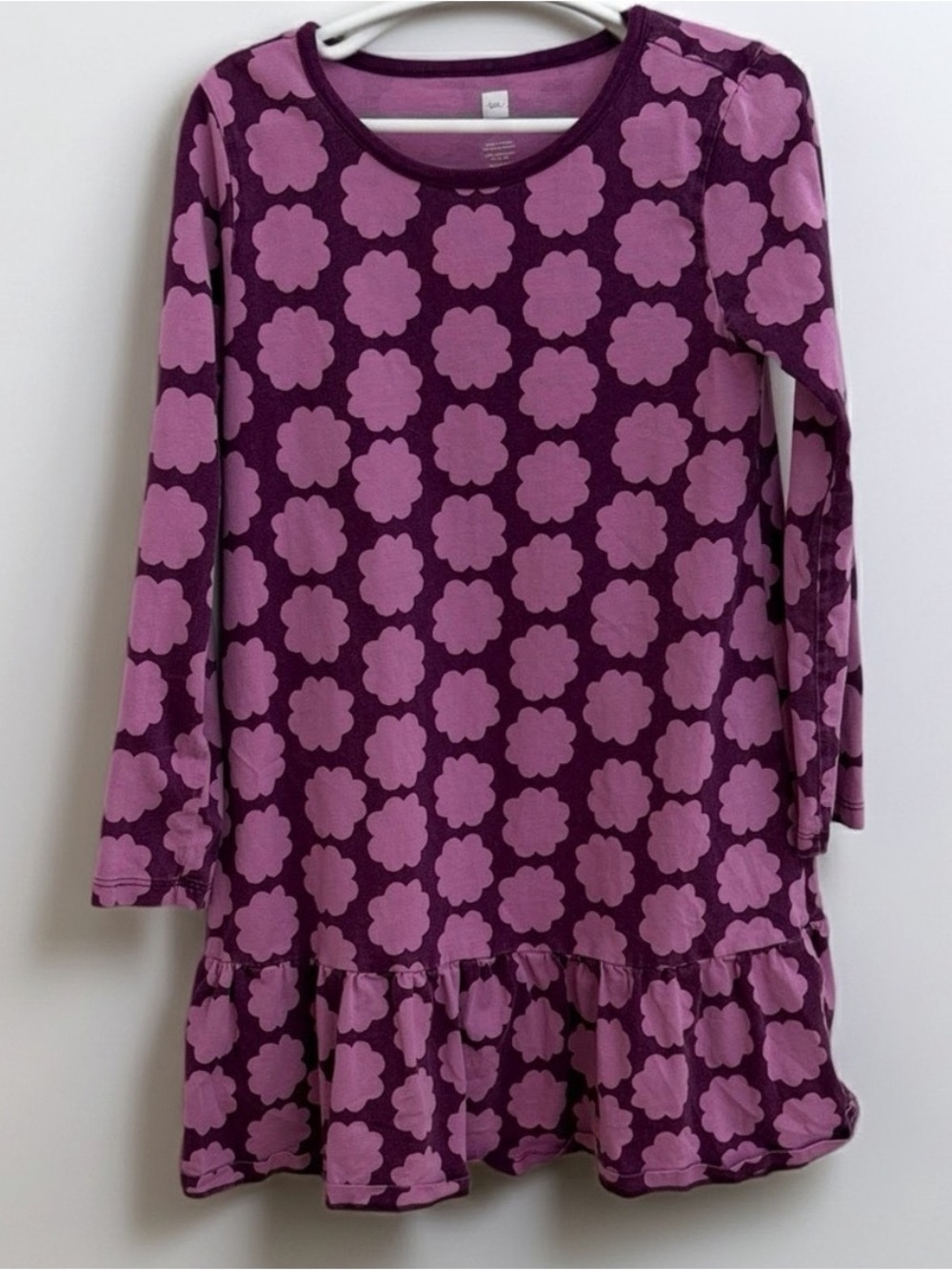 Tea Collection Girls Purple Floral Cotton Knit Dress 7 Fall School Playwear NWOT